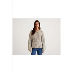 United Colors of Benetton Yün Karışımlı Aran Motif Desenli Çizgili Kazak 122A1022D103J-6L2
