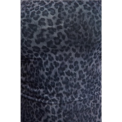 Gri Tül Astarlı Leopar Desenli Asimetrik Yaka Örme Büyük Beden Bluz TBBSS24AF00025