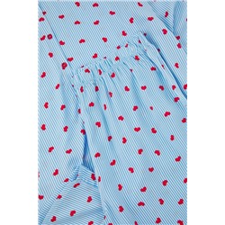 More Sustainable Mavi Çizgi&Kalp Desenli Gömlek Yaka Dokuma Pijama Takımı TBBAW26AI00029