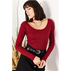 Olalook Kadın Bordo Geniş Yakalı Kaşkorse Bluz BLZ-19000722