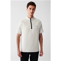 Avva, Erkek Gri Yarım Fermuarlı Dik Yaka Yumuşak Tuşeli T-shirt A31y1002