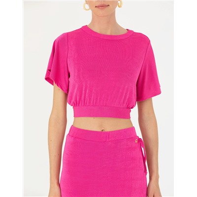 Fuşya Crop Top Örme Bluz