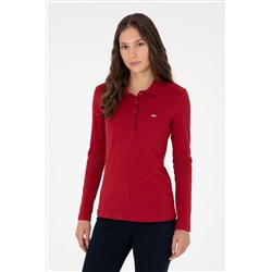 Kadın Kırmızı Basic Polo Yaka Sweatshirt