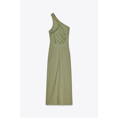 ASYMMETRIC MIDI DRESS WITH LINEN