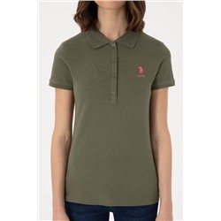Kadın Koyu Haki Basic Polo Yaka Tişört