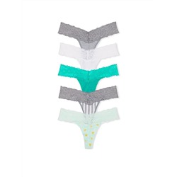 VICTORIA'S SECRET 5-Pack Lace-Waist Cotton Thong Panties