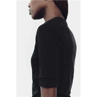 RIBBED TOP WITH EMBELLISHED TRIM