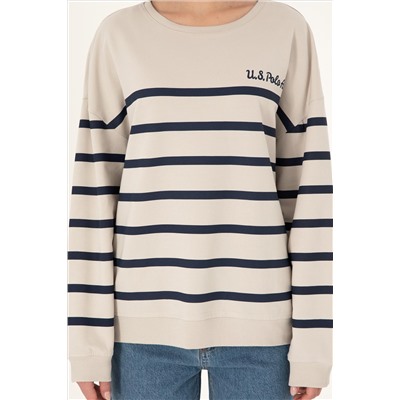 Kadın Taş Çizgili Bisiklet Yaka Sweatshirt