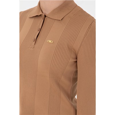 Kadın Camel Polo Yaka Kazak