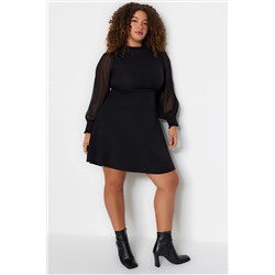 Trendyol Curve Siyah Dik Yaka A-Line Dokuma Elbise TBBAW24AH00049
