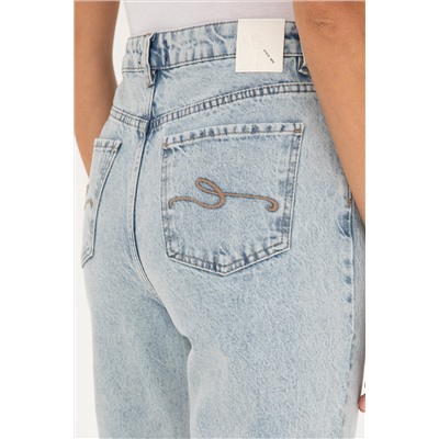 Kadın Açık Mavi Mom High Waist Fit Jean Pantolon