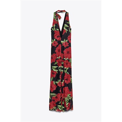FLORAL PRINT TULLE SCARF DRESS