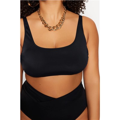 Siyah Kare Yaka Bralette Büyük Beden Bikini Üstü TBBSS23CT00005