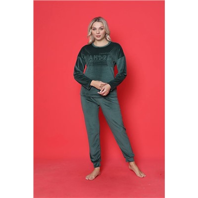 AHENGİM Genç Pijama Takımı Fransız Kadife Amore Baskılı Maça Manşet Mevsimlik W20432250 1-2-10001191
