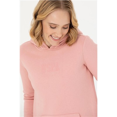 Kadın Pudra Kapüşonlu Basic Sweatshirt