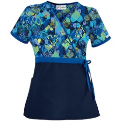 UA Bohemian Heart Navy Mock Wrap Scrub Top