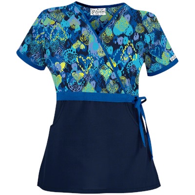 UA Bohemian Heart Navy Mock Wrap Scrub Top