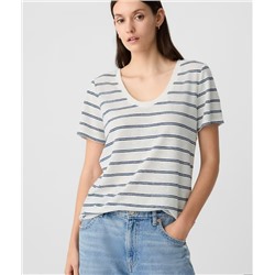 Relaxed Stripe Linen-Blend Scoopneck T-Shirt