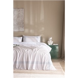 Holly King Size %100 Pamuk Nevresim Takımı - Beyaz/Turkuaz