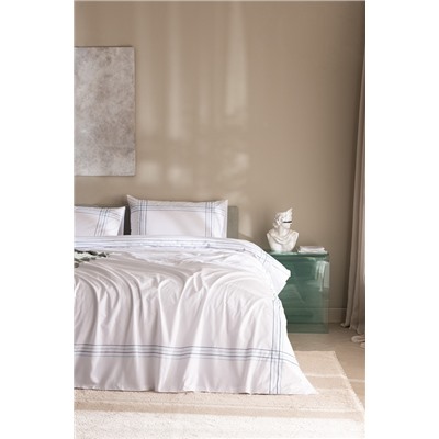 Holly King Size %100 Pamuk Nevresim Takımı - Beyaz/Turkuaz