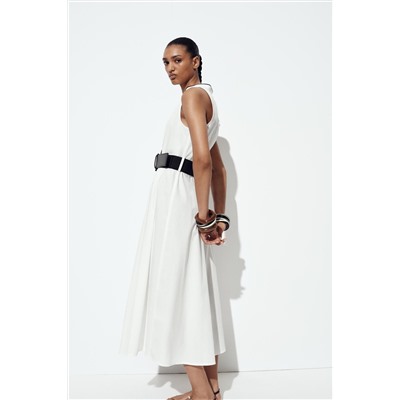 CONTRAST TRIM POPLIN MIDI DRESS