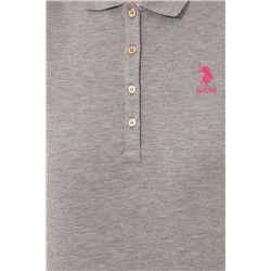 Kadın Gri Melanj Basic Polo Yaka Tişört