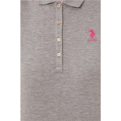 Kadın Gri Melanj Basic Polo Yaka Tişört