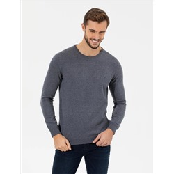 Gri Melanj Slim Fit Bisiklet Yaka Basic Triko Kazak