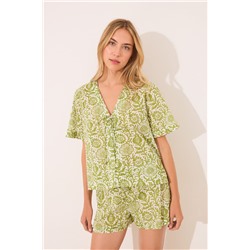 Pijama corto algodón estampado verde