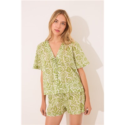 Pijama corto algodón estampado verde