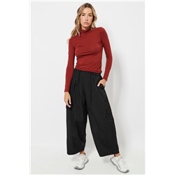 Pantalón wide leg cargo 7/8 cintura alta - Negro