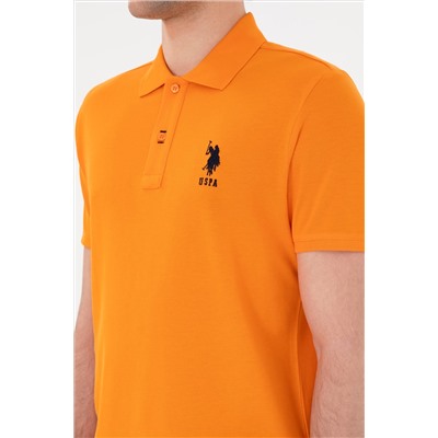 Erkek Slim Fit Polo Yaka Turuncu Basic Tişört