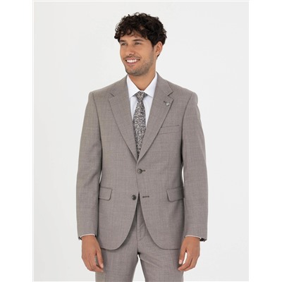 %100 Yün Açık Kahverengi Slim Fit Takım Elbise
