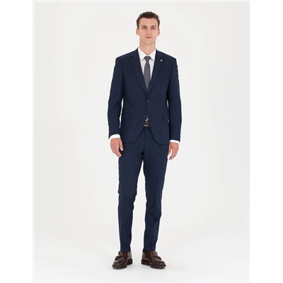 Lacivert Ekstra Slim Fit Çizgili Takım Elbise