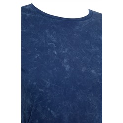 Indigo Kolları Vatklaı Kuşaklı Yıkamalı Örme Büyük Beden T-shirt Elbise TBBSS25AH00008