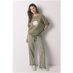 Pijama largo 100% algodón Smiley kaki
