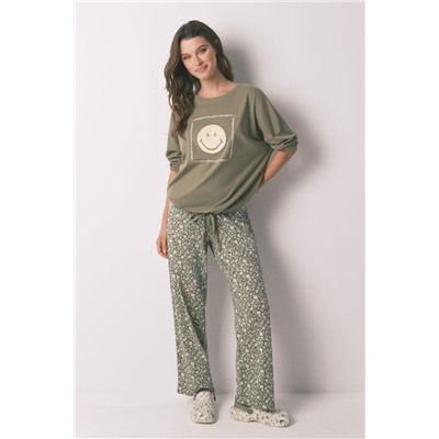 Pijama largo 100% algodón Smiley kaki