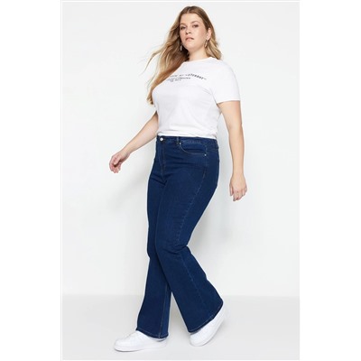 İndigo Yüksek Bel Comfort İspanyol Paça Flare Fit Jeans TBBAW23JE00001