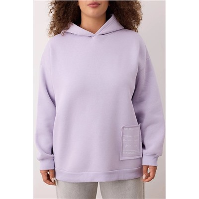Lila Kapüşonlu Slogan Detaylı İçi Polar Kalın Örme Sweatshirt TBBAW24AO00018