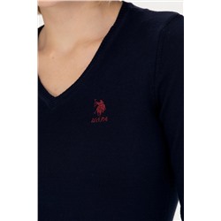 Kadın Lacivert V - Yaka Basic Kazak