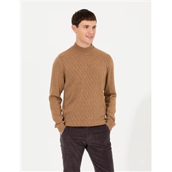 Camel Melanj Slim Fit Yarım Balıkçı Yaka Triko Kazak