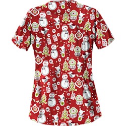 UA Holiday Cheer Red Print Scrub Top