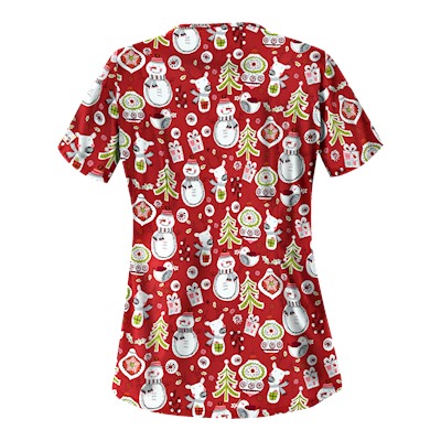 UA Holiday Cheer Red Print Scrub Top
