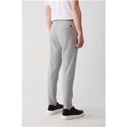 Açık Gri Yandan Cepli Beli Lastikli Bağcıklı Duble Paça Relaxed Fit Rahat Kesim Jogger Pantolon