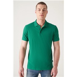 Avva Erkek Yeşil %100 Mısır Pamuğu Standart Fit Normal Kesim 3 Düğmeli Polo Yaka T-shirt B001027