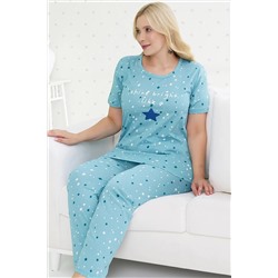 Siyah İnci Pamuklu Kısa Kollu Curve Büyük Beden Battal Pijama Takım 23103593