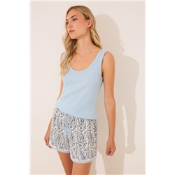 Pijama corto tirantes algodón paisley azul
