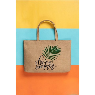 Ocean Home Textile Love Summer Baskılı Jüt Plaj Alışveriş Omuz Kol Çantası 50x40x8 OCH.019.BBE.002