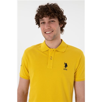 Erkek Slim Fit Polo Yaka Sarı Basic Tişört