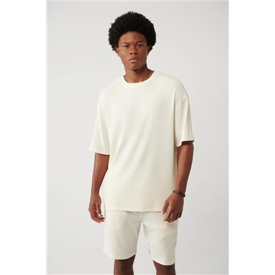 Avva, Erkek Ekru Bisiklet Yaka Jakarlı Basic T-shirt A41y1311